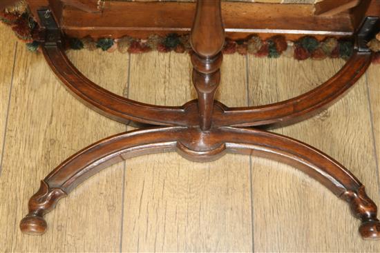 A Victorian rosewood X shaped stool, with old tapestry upholstered top, W.52cm